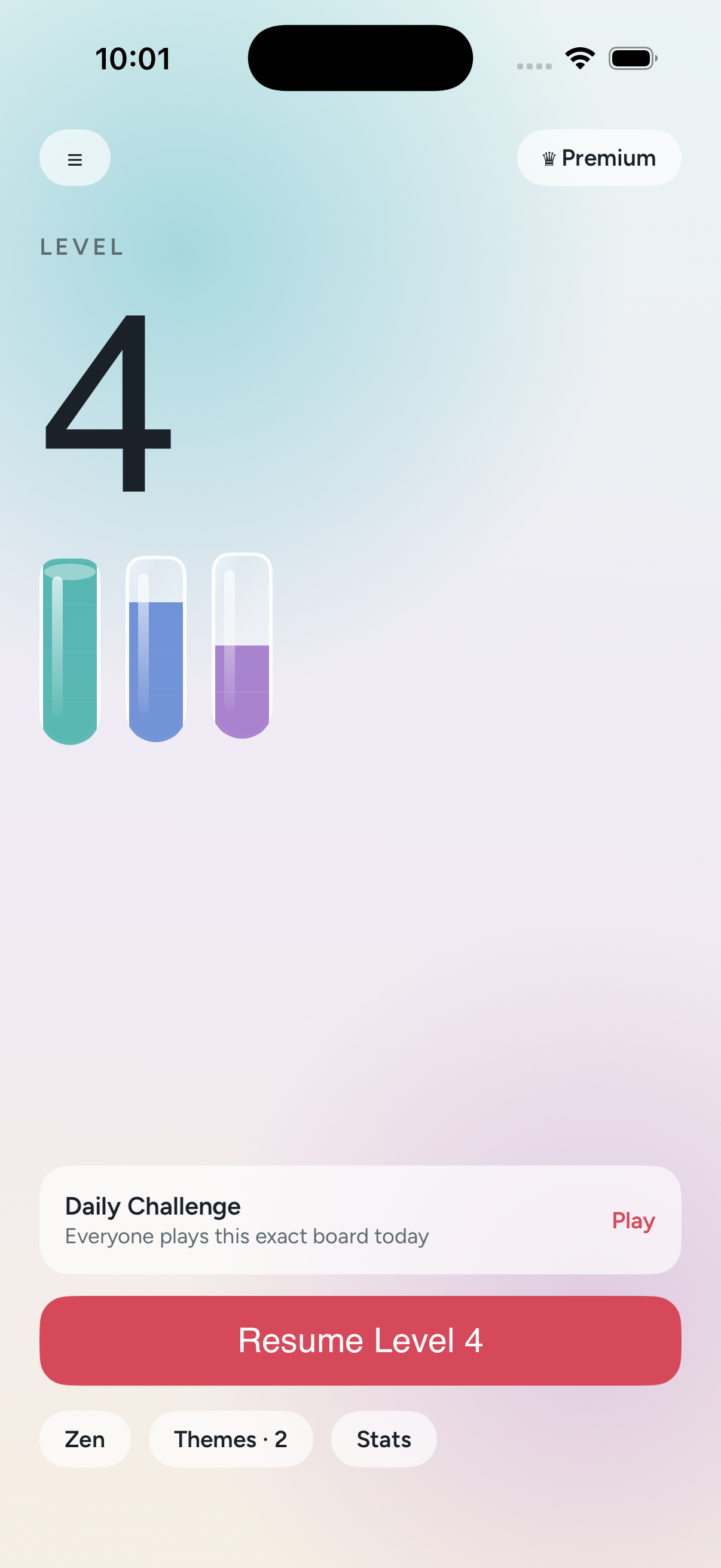 Splish home — resume your level, daily challenge, themes